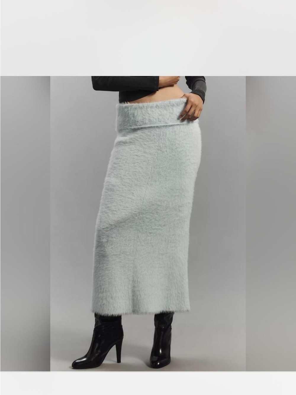 BNWT Anthropologie Eyelash Soft Fuzzy Light Blue Midi Skirt Sz M